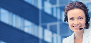 helpline operator in headset over business center clipart