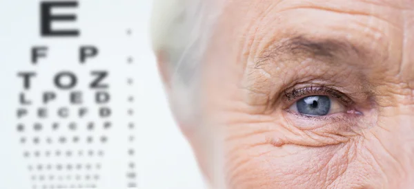 Zblízka starší žena obličeje a očí — Stock fotografie