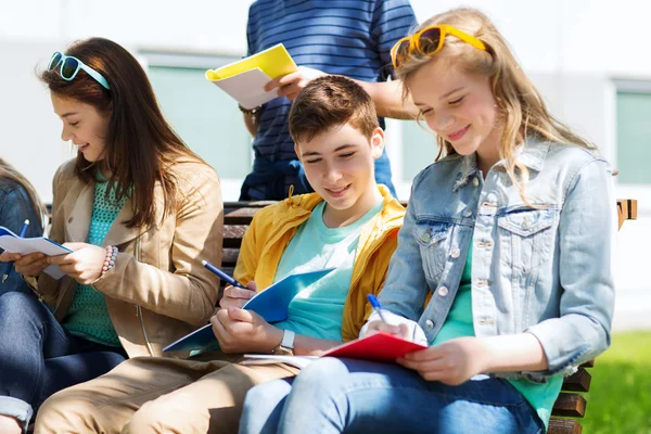 Grupa studentów z notebookami na dziedzińcu szkolnym — Zdjęcie stockowe
