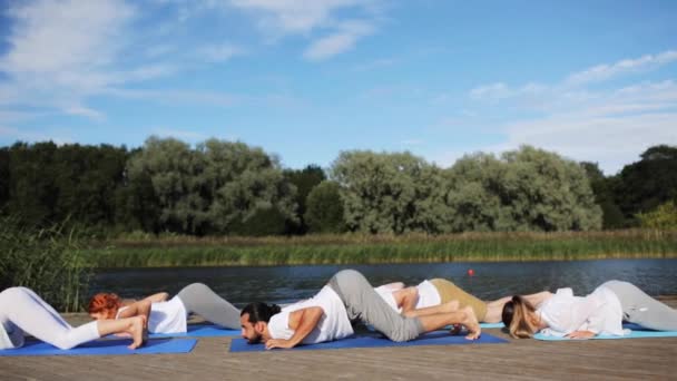 Groupe de personnes faisant des exercices de yoga à l'extérieur — Video