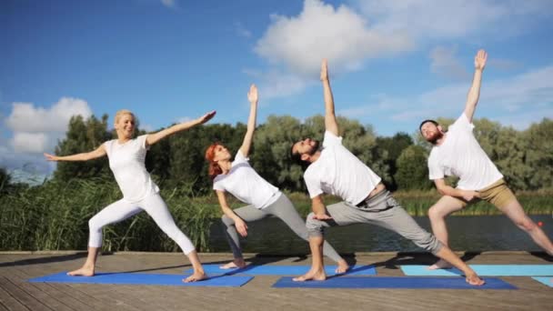 Groupe de personnes faisant des exercices de yoga à l'extérieur — Video