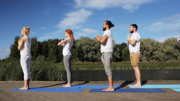 Grupp människor som gör yogaövningar utomhus — Stockvideo