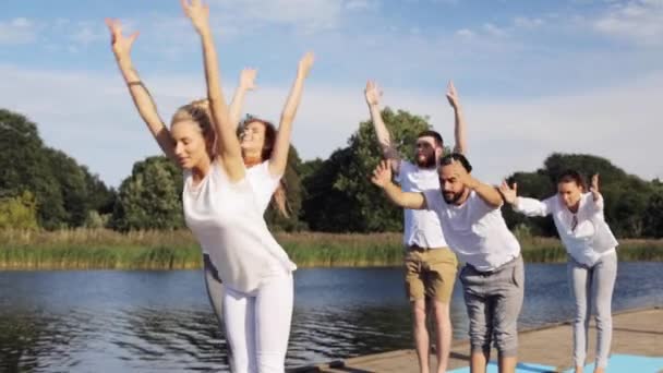 Groupe de personnes faisant des exercices de yoga à l'extérieur — Video