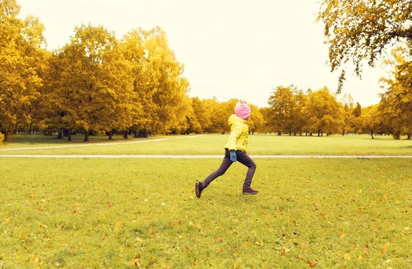 秋の公園で小さな少女が幸せ — ストック写真