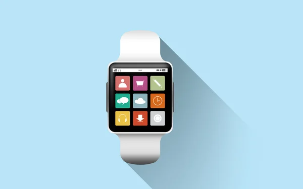 Close up of black smart watch with app icons — Stock Photo, Image