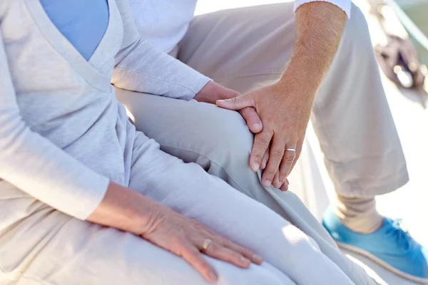 Close up of senior couple on sail boat or yacht — Stock Photo, Image