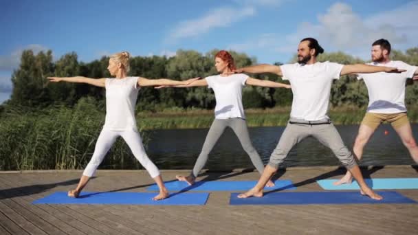 Yoga egzersizleri yapan bir grup insan. — Stok video