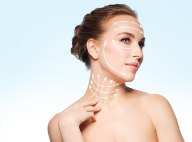 beautiful young woman touching her neck clipart