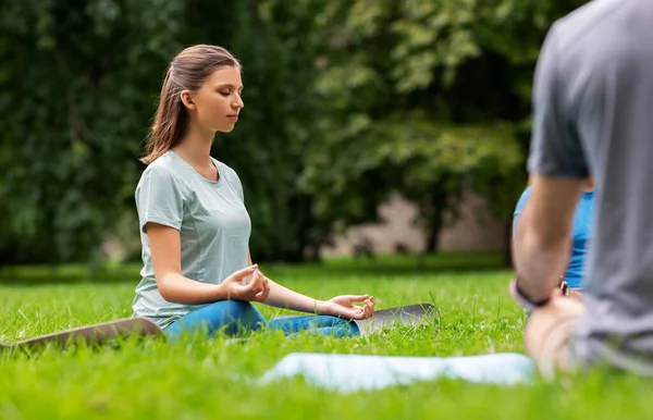 Gruppe von Leuten macht Yoga im Sommerpark — Stockfoto