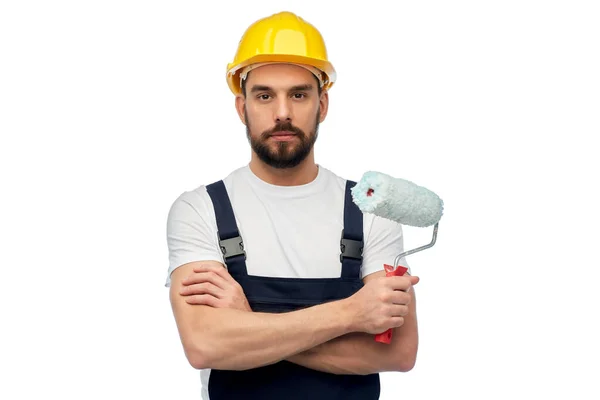 Male worker or builder with paint roller — Stock Photo, Image