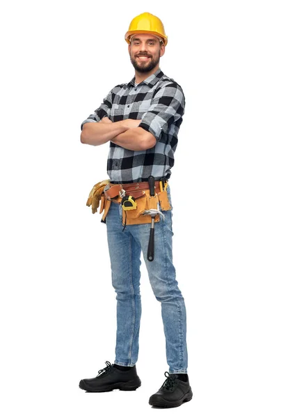 Happy male worker or builder with crossed arms — Stock Photo, Image