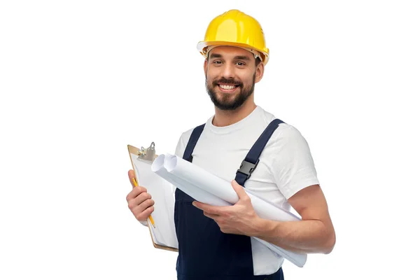 Trabajador o constructor con portapapeles y plano —  Fotos de Stock