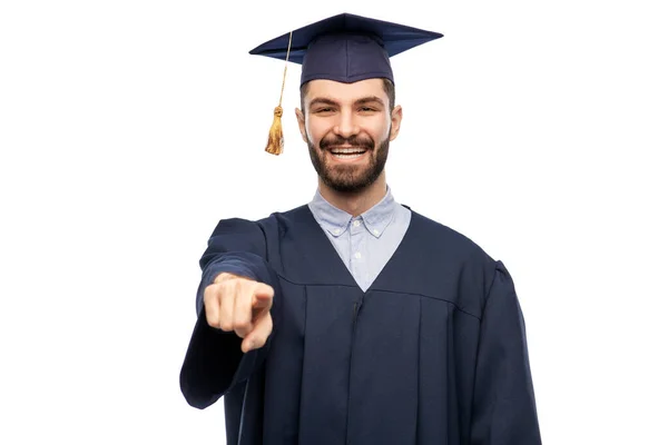 Happy smiling graduate student pointing to you — Stock Photo, Image