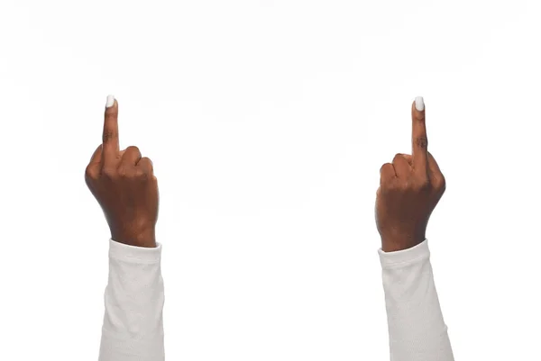 Hands of african woman showing middle fingers — Stock Photo, Image