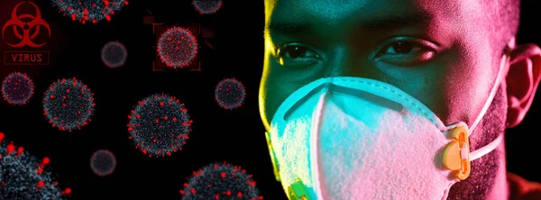 Hombre africano en respirador protegiendo del virus —  Fotos de Stock
