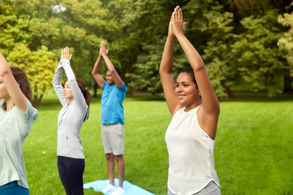 Groupe de personnes faisant du yoga au parc d'été — Photo