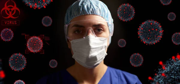 Kadın doktor ya da gözlüklü hemşire ve yüz maskesi — Stok fotoğraf