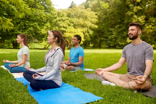 Groupe de personnes faisant du yoga au parc d'été — Photo