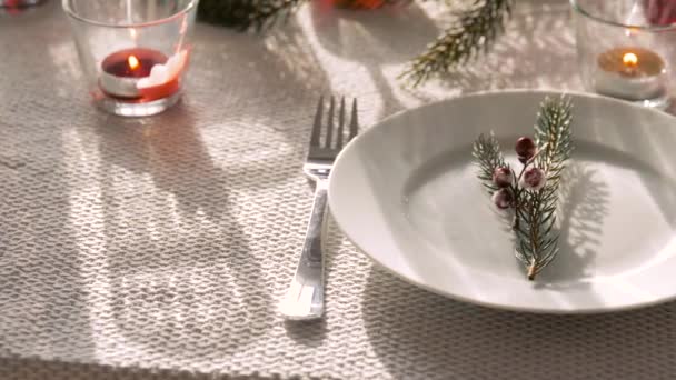 Cena di Natale tavolo del partito che serve a casa — Video Stock