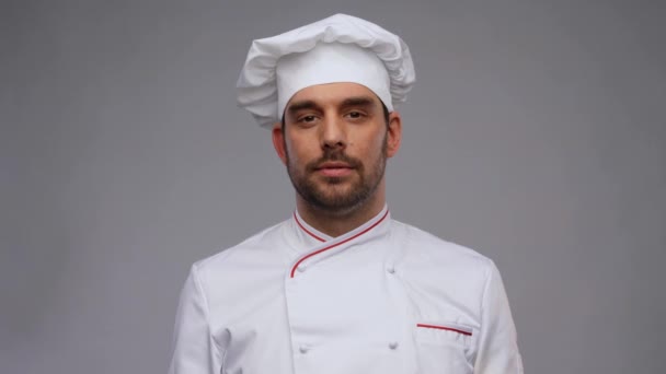 Happy smiling male chef in toque — Stock Video