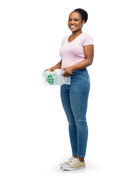 African american woman sorting metallic waste — Stock Photo, Image