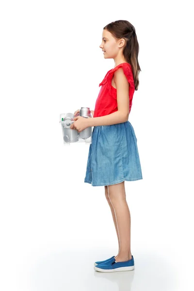 Smiling girl sorting metallic waste — Stock Photo, Image