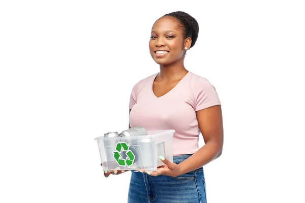 African american woman sorting metallic waste — Stock Photo, Image