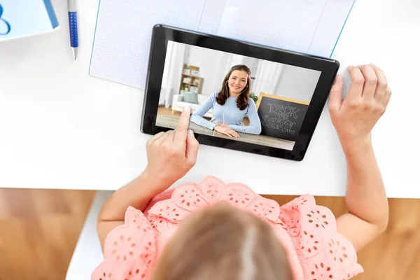 Girl with tablet pc having online class at home — Stock Photo, Image