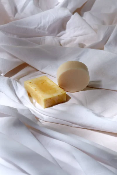 Craft soap on white sheet — Stock Photo, Image