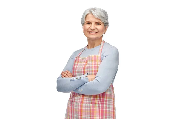 Retrato de mulher sênior sorridente em avental — Fotografia de Stock