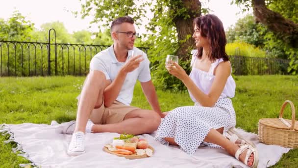 Casal feliz fazendo piquenique no parque de verão — Vídeo de Stock