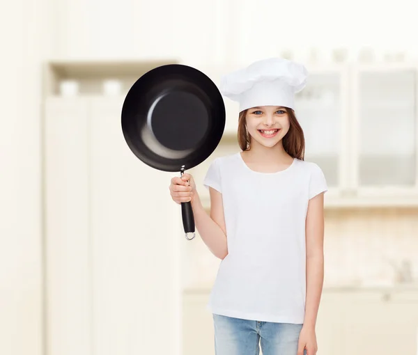 Smiling little girl in white blank t-shirt — Stock Photo, Image