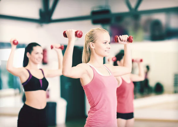 Group of smiling women working out with dumbbells — Stock Photo, Image