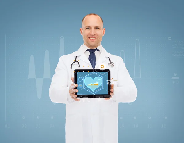 Smiling male doctor with stethoscope and tablet pc — Stock Photo, Image