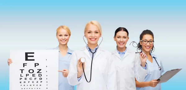 Sourire femmes ophtalmologistes et infirmières — Photo