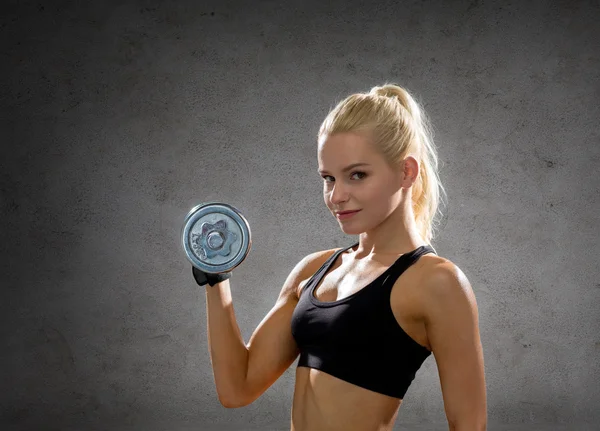 Sporty woman with heavy steel dumbbells — Stock Photo, Image