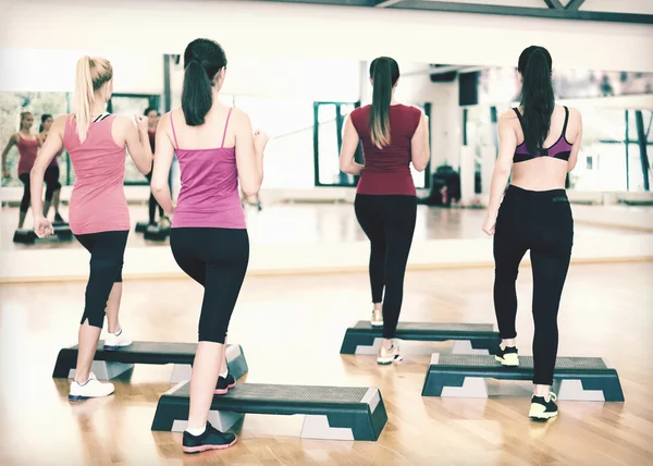 Groep lachende mensen doen aerobics — Stockfoto