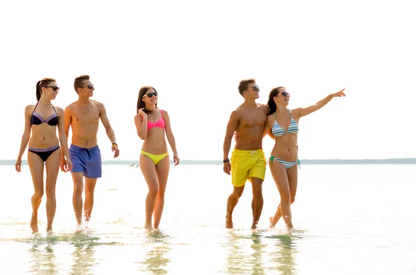 Amigos sonrientes en gafas de sol en la playa de verano — Foto de Stock