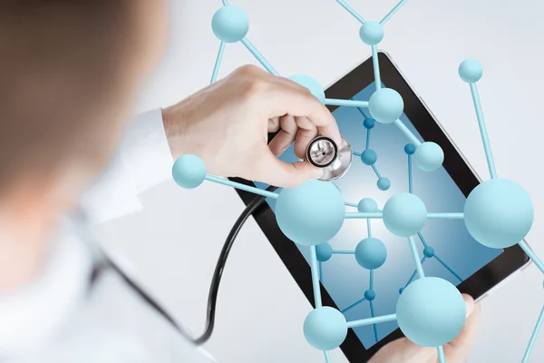 Close up of doctor with stethoscope and tablet pc — Stock Photo, Image