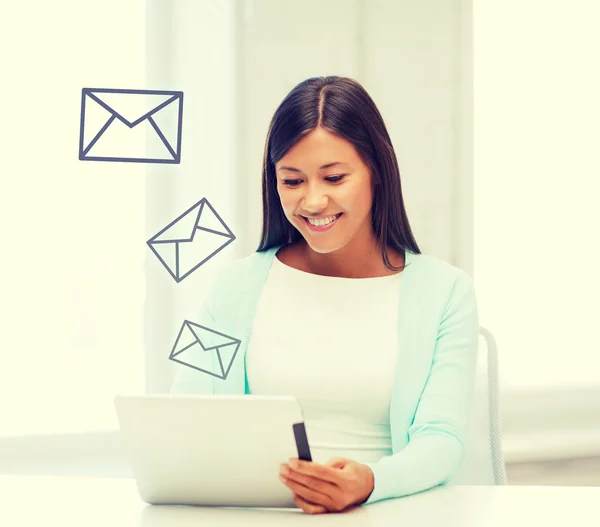 Businesswoman or student with tablet pc — Stock Photo, Image