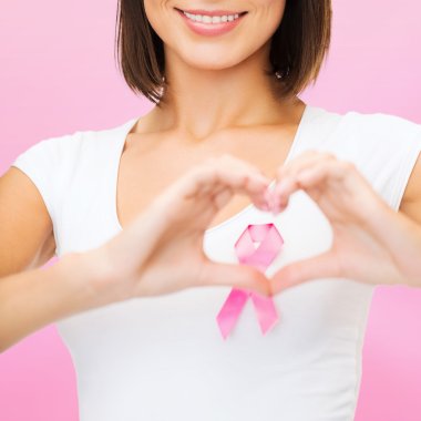 woman with pink cancer ribbon clipart
