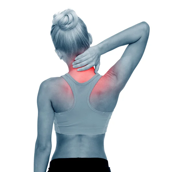 Sportovní žena dotýká krku — Stock fotografie