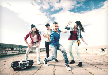 group of teenagers dancing clipart