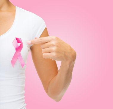 close up of woman with cancer awareness ribbon clipart