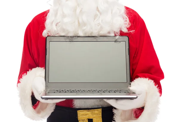 Close up of santa claus with laptop — Stock Photo, Image