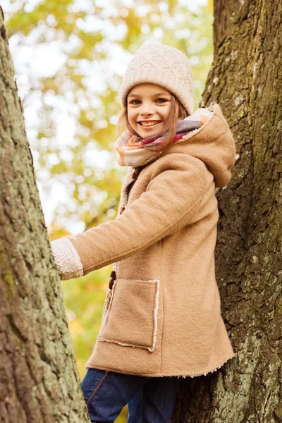 Smiling little girl autumn in park — Stock Photo, Image