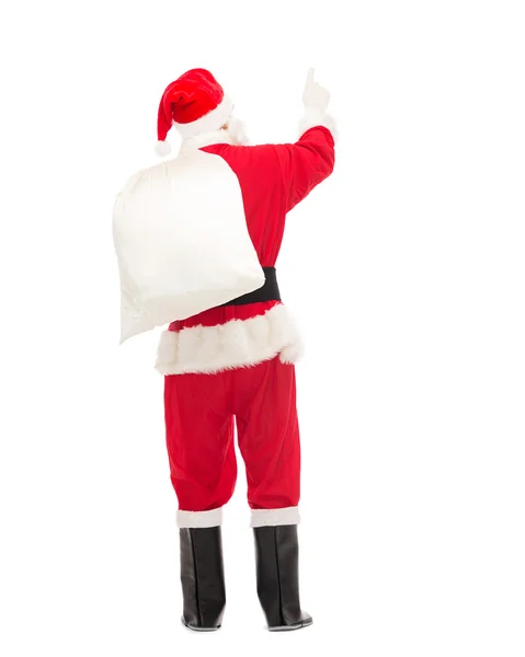 Man in costume of santa claus with bag — Stock Photo, Image