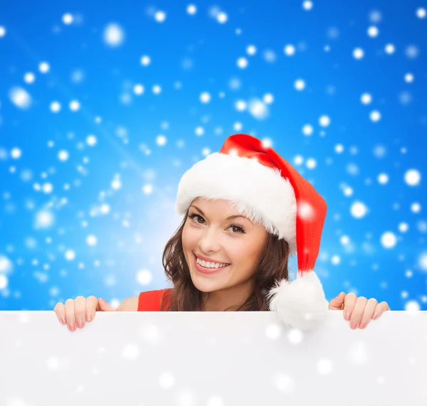 Woman in santa helper hat with blank white board — Stock Photo, Image