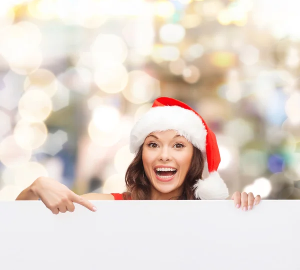 空白白板的圣诞老人 helper 帽子的女人 — 图库照片