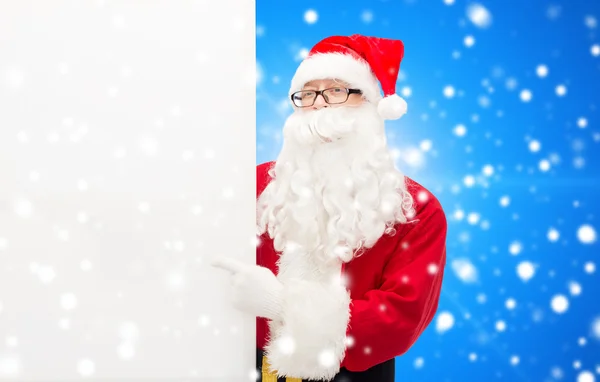 Man in costume of santa claus with billboard — Stock Photo, Image